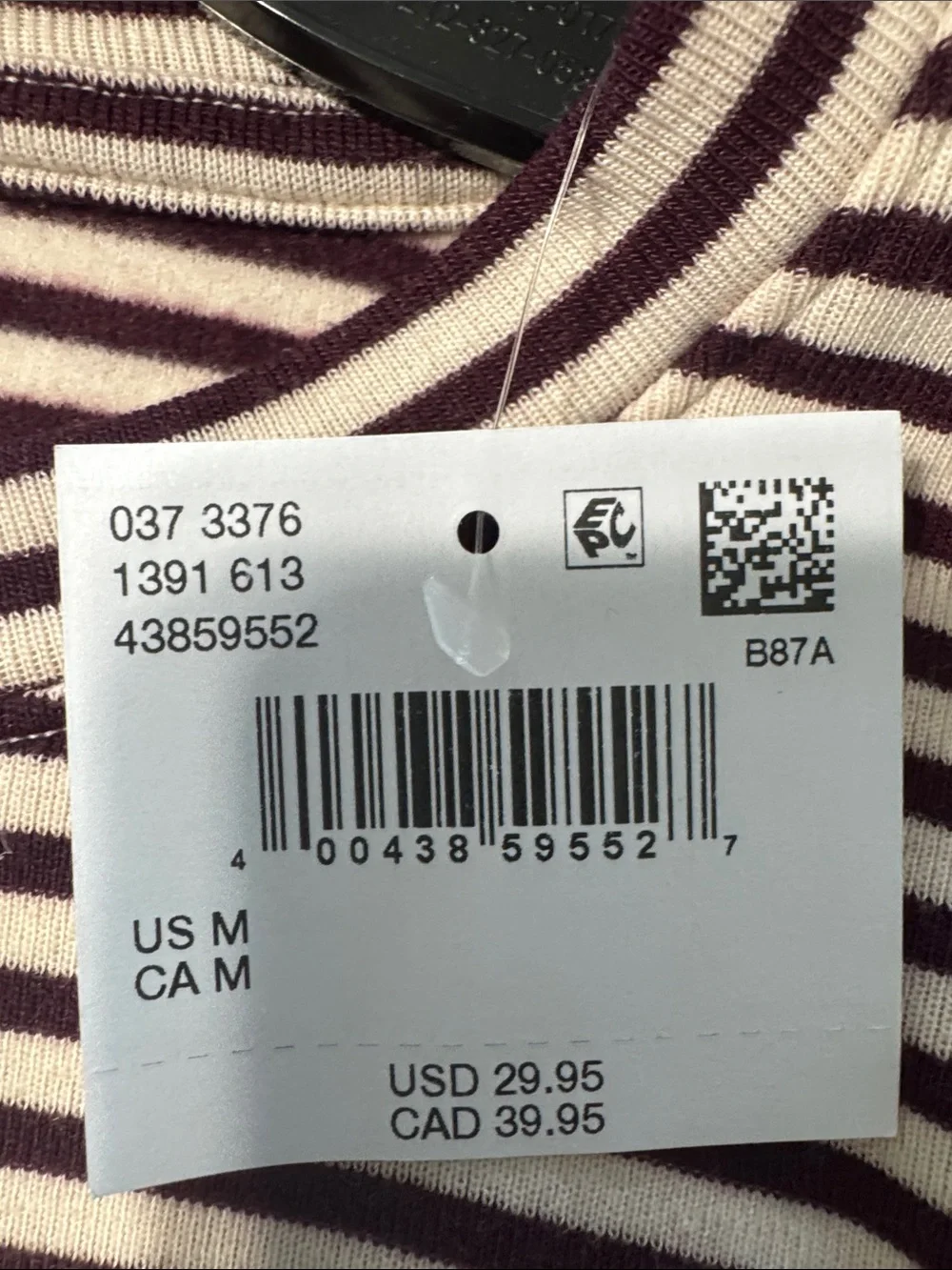 American Eagle Outfitters Striped Long-Sleeve Crewneck - Burgandy and Cream